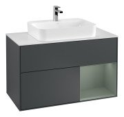 Тумба под раковину Villeroy & Boch Finion 100х50,1 см с подсветкой МДФ темно-синий матовый лак/стекло белое матовое G371GMHG