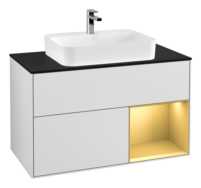 Тумба під раковину Villeroy & Boch Finion 100х50,1 см із підсвічуванням МДФ білий матовий лак/скло чорне матове G372HFMT