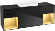 Тумба под раковину Villeroy & Boch Finion 160х50,1 см с подсветкой МДФ черный матовый лак/стекло черное матовое G742HFPD