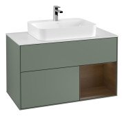 Тумба під раковину Villeroy & Boch Finion 100х50,1 см із підсвічуванням МДФ оливковий матовий лак/скло біле матове G371GNGM