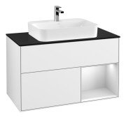 Тумба под раковину Villeroy & Boch Finion 100х50,1 см с подсветкой МДФ глянцевый белый лак/стекло черное матовое G372MTGF