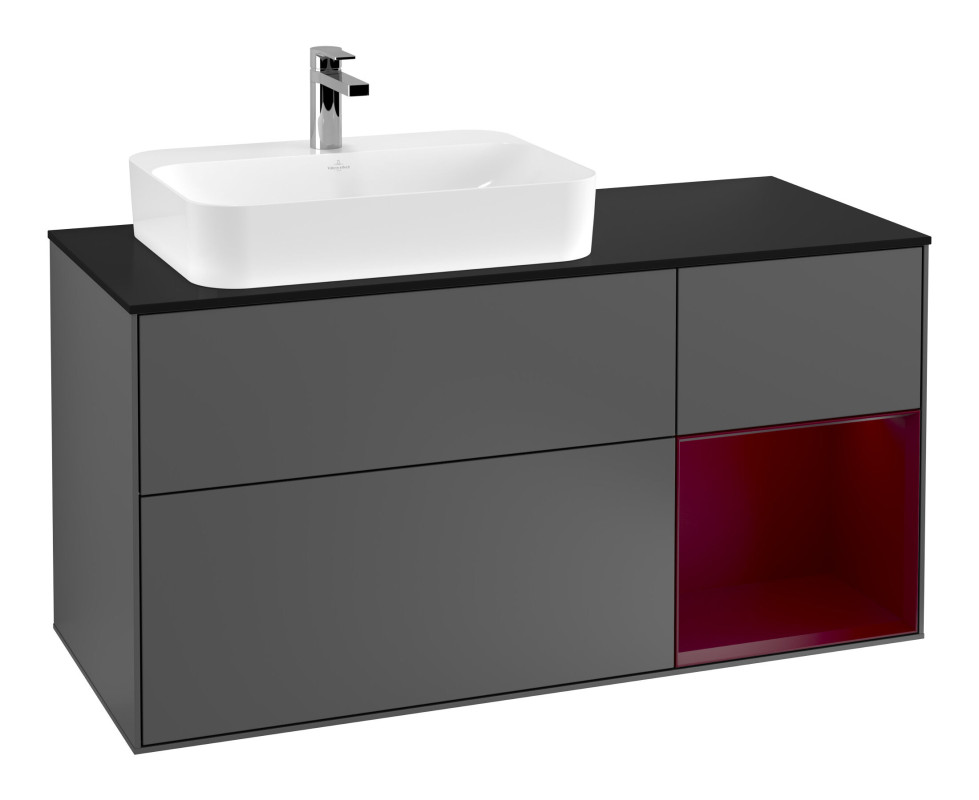 Тумба под раковину Villeroy & Boch Finion 120х50,1 см с подсветкой МДФ антрацит матовый лак/стекло черное матовое F402HBGK