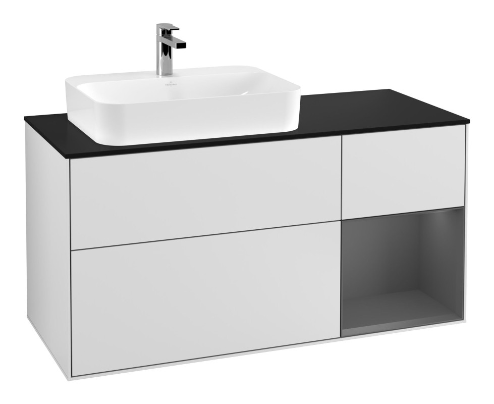 Тумба під раковину Villeroy & Boch Finion 120х50,1 см із підсвічуванням МДФ білий матовий лак/скло чорне матове F402GKMT