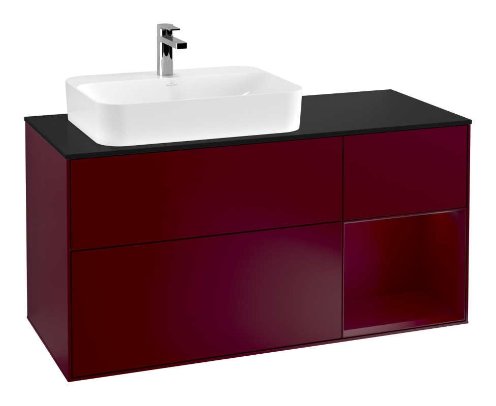 Тумба під раковину Villeroy & Boch Finion 120х50,1 см з підсвічуванням МДФ півонія матовий лак/скло чорне матове F402HBHB