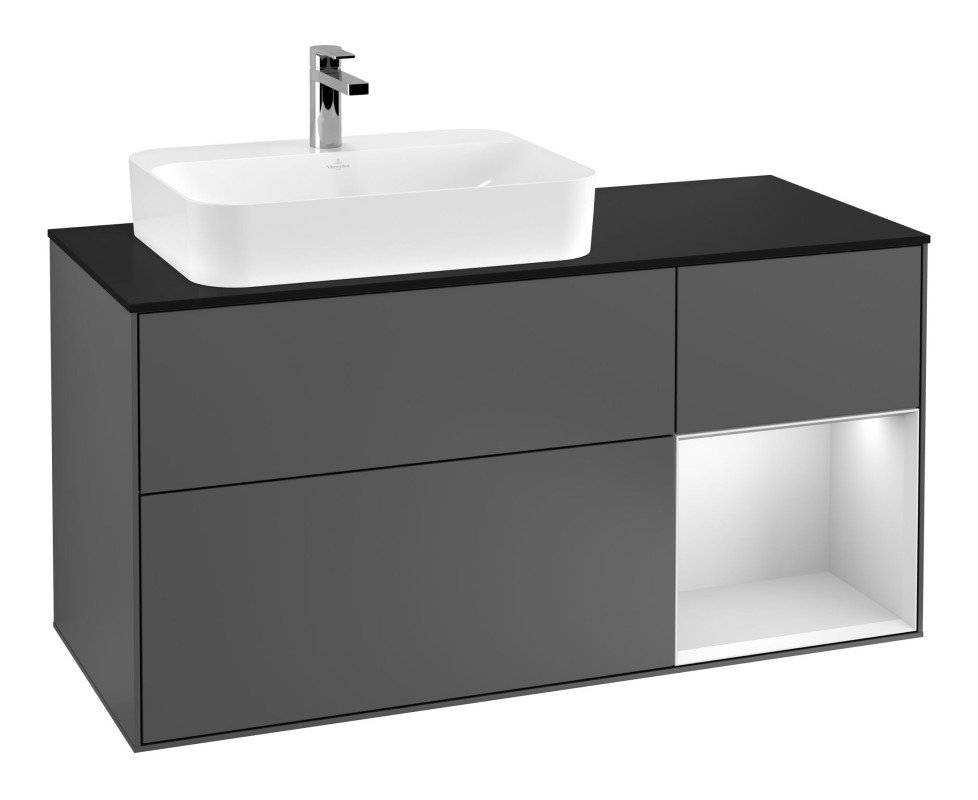 Тумба под раковину Villeroy & Boch Finion 120х50,1 см с подсветкой МДФ антрацит матовый лак/стекло черное матовое F402MTGK