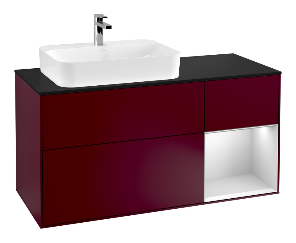 Тумба під раковину Villeroy & Boch Finion 120х50,1 см з підсвічуванням МДФ півонія матовий лак/скло чорне матове F402MTHB