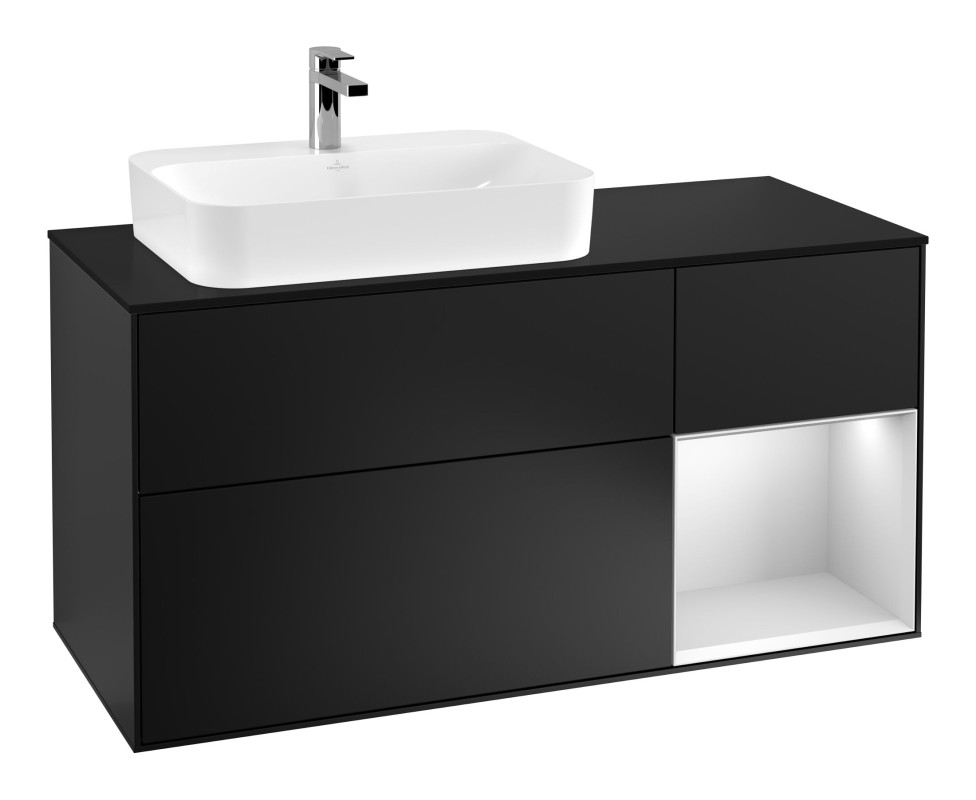 Тумба під раковину Villeroy & Boch Finion 120х50,1 см із підсвічуванням МДФ чорний матовий лак/скло чорне матове F402MTPD