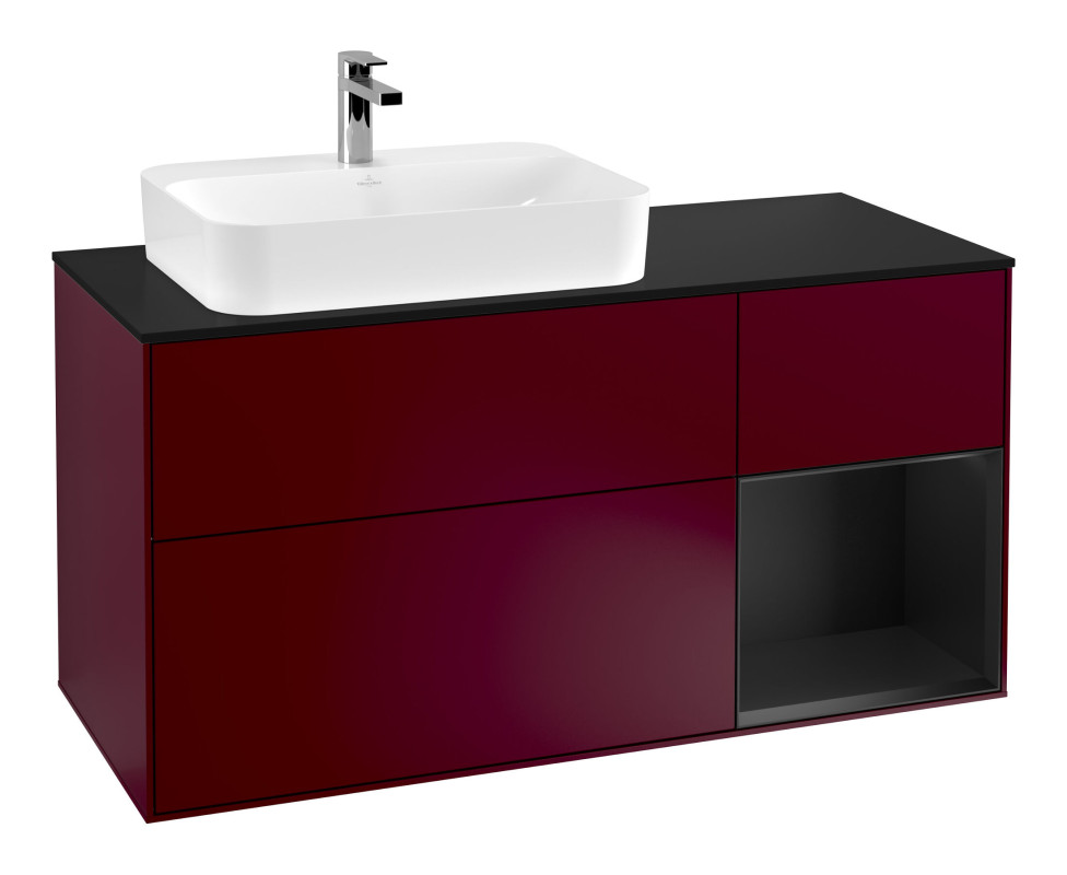 Тумба під раковину Villeroy & Boch Finion 120х50,1 см з підсвічуванням МДФ півонія матовий лак/скло чорне матове F402PDHB