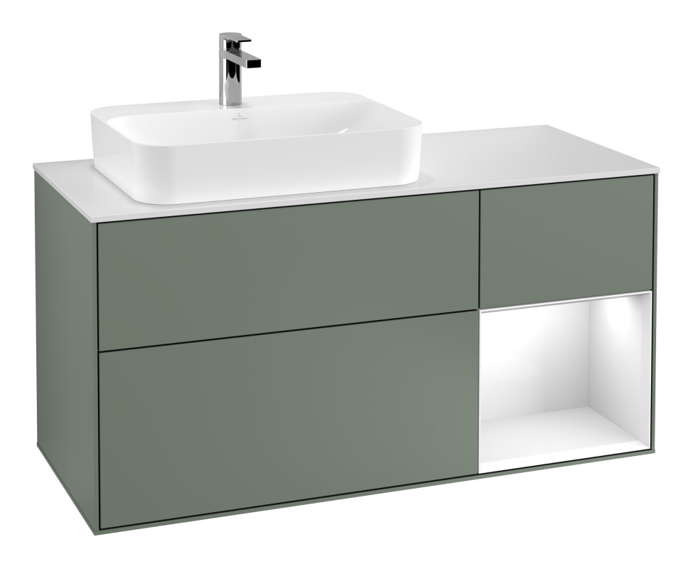 Тумба под раковину Villeroy & Boch Finion 120х50,1 см с подсветкой МДФ оливковый матовый лак/стекло белое матовое F401GFGM