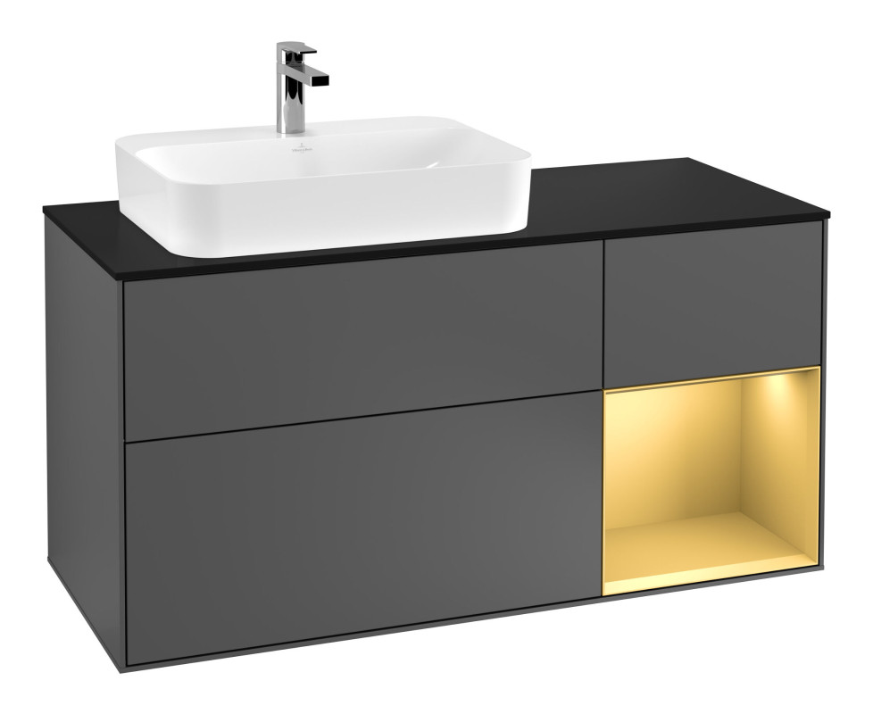 Тумба под раковину Villeroy & Boch Finion 120х50,1 см с подсветкой МДФ антрацит матовый лак/стекло черное матовое F402HFGK