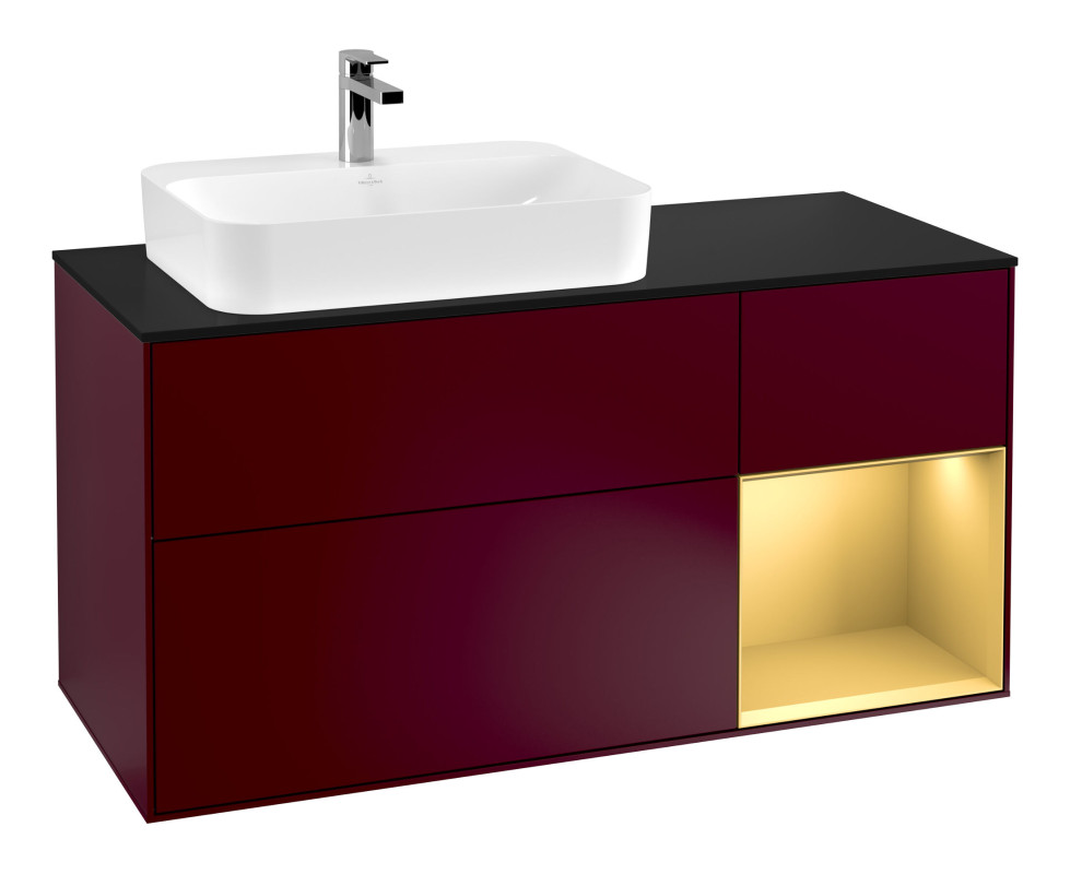 Тумба под раковину Villeroy & Boch Finion 120х50,1 см с подсветкой МДФ пион матовый лак/стекло черное матовое F402HFHB