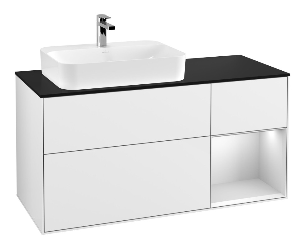 Тумба под раковину Villeroy & Boch Finion 120х50,1 см с подсветкой МДФ глянцевый белый лак/стекло черное матовое F402MTGF