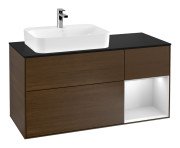 Тумба під раковину Villeroy & Boch Finion 120х50,1 см із підсвічуванням МДФ шпон волоського горіха/скло чорне матове F402MTGN