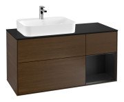 Тумба под раковину Villeroy & Boch Finion 120х50,1 см с подсветкой МДФ шпон грецкого ореха/стекло черное матовое F402PDGN