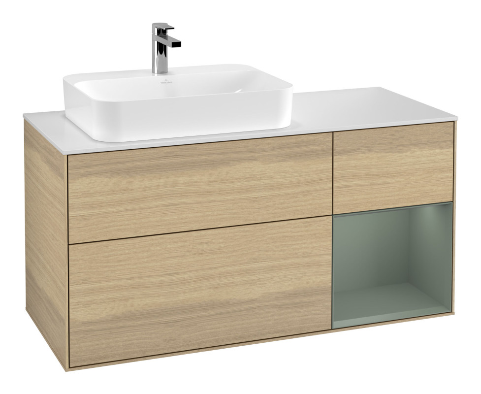 Тумба под раковину Villeroy & Boch Finion 120х50,1 см с подсветкой МДФ шпон дуба/стекло белое матовое F401GMPC