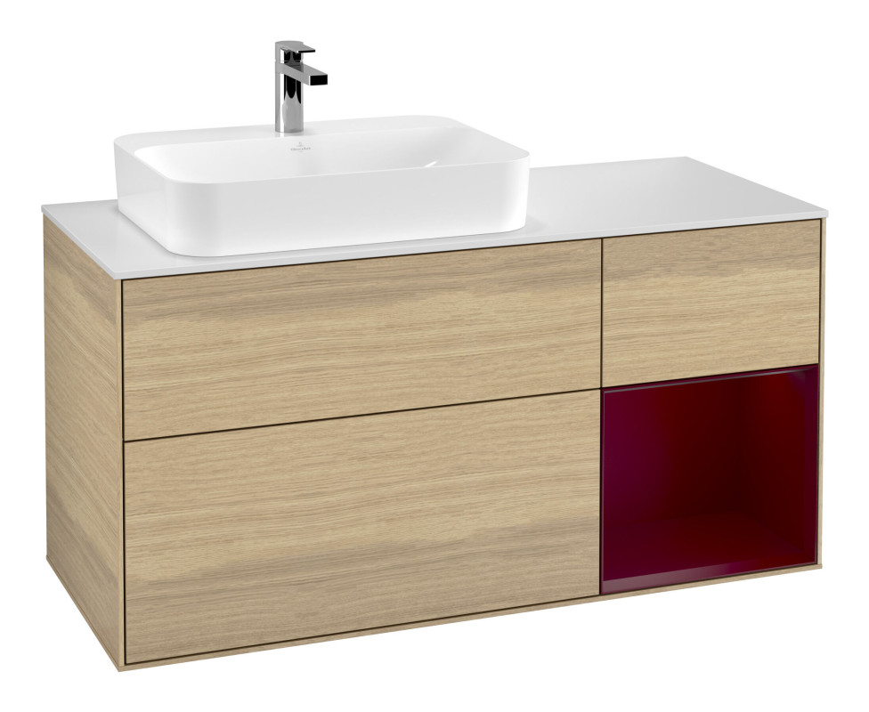 Тумба под раковину Villeroy & Boch Finion 120х50,1 см с подсветкой МДФ шпон дуба/стекло белое матовое F401HBPC