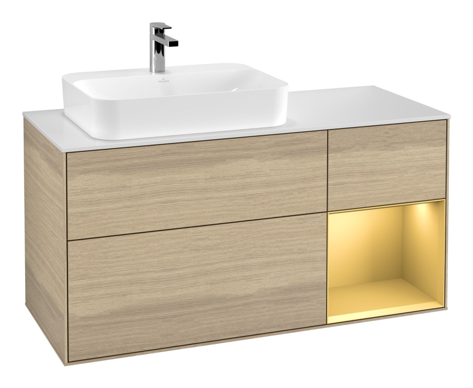 Тумба под раковину Villeroy & Boch Finion 120х50,1 см с подсветкой МДФ шпон дуба/стекло белое матовое F401HFPC