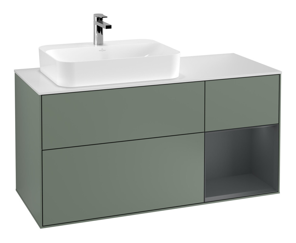 Тумба под раковину Villeroy & Boch Finion 120х50,1 см с подсветкой МДФ оливковый матовый лак/стекло белое матовое F401HGGM