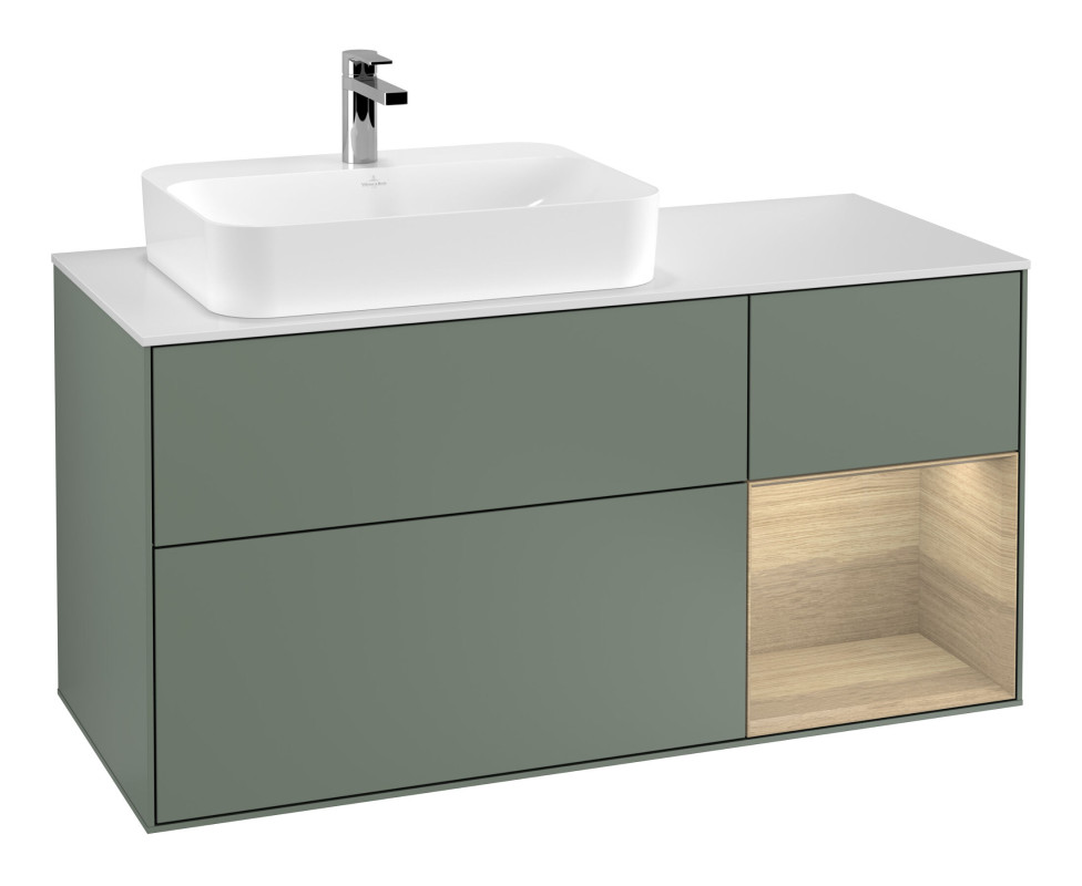 Тумба під раковину Villeroy & Boch Finion 120х50,1 см із підсвічуванням МДФ оливковий матовий лак/скло біле матове F401PCGM