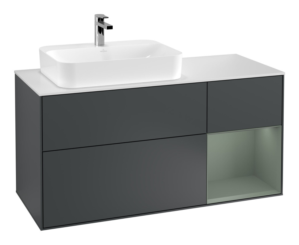 Тумба під раковину Villeroy & Boch Finion 120х50,1 см із підсвічуванням МДФ темно-синій матовий лак/скло біле матове F401GMHG