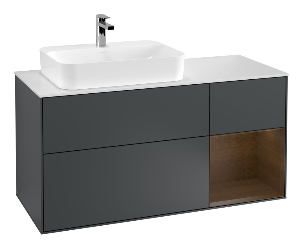 Тумба під раковину Villeroy & Boch Finion 120х50,1 см із підсвічуванням МДФ темно-синій матовий лак/скло біле матове F401GNHG