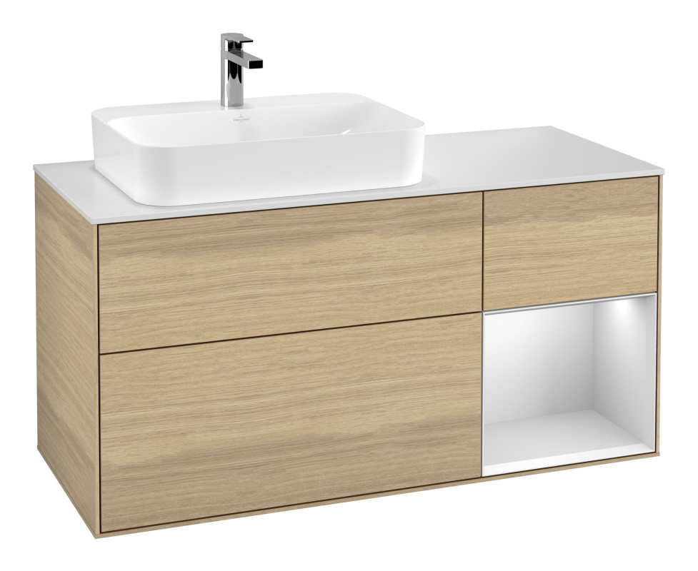 Тумба под раковину Villeroy & Boch Finion 120х50,1 см с подсветкой МДФ шпон дуба/стекло белое матовое F401MTPC