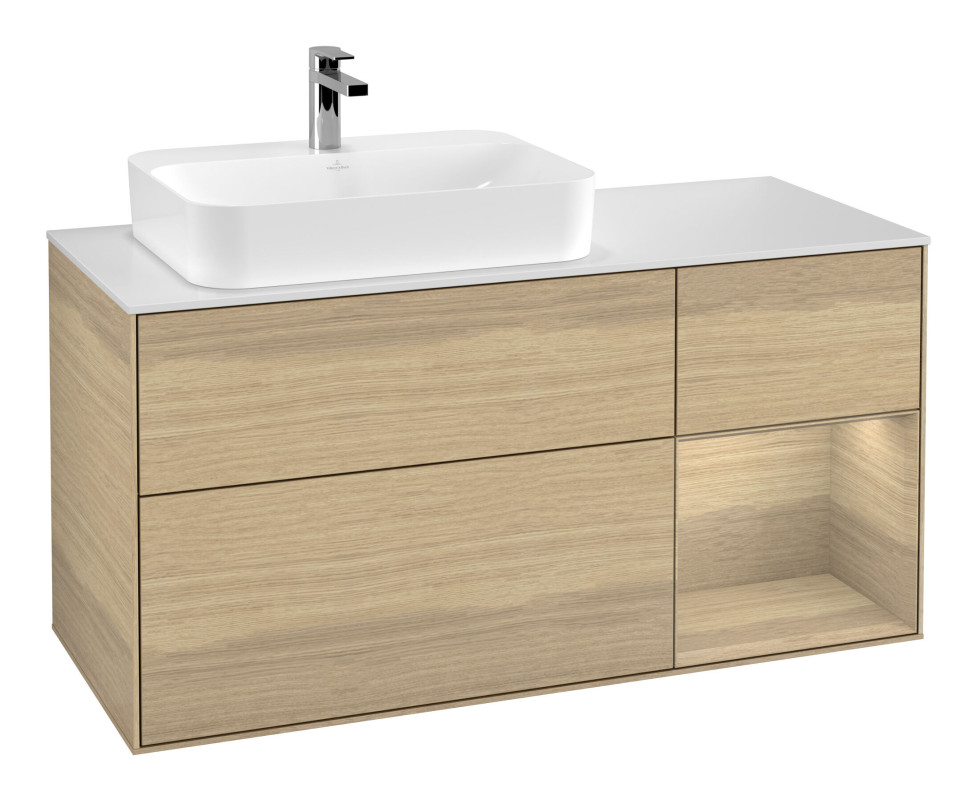 Тумба під раковину Villeroy & Boch Finion 120х50,1 см із підсвічуванням МДФ шпон дуба/скло біле матове F401PCPC