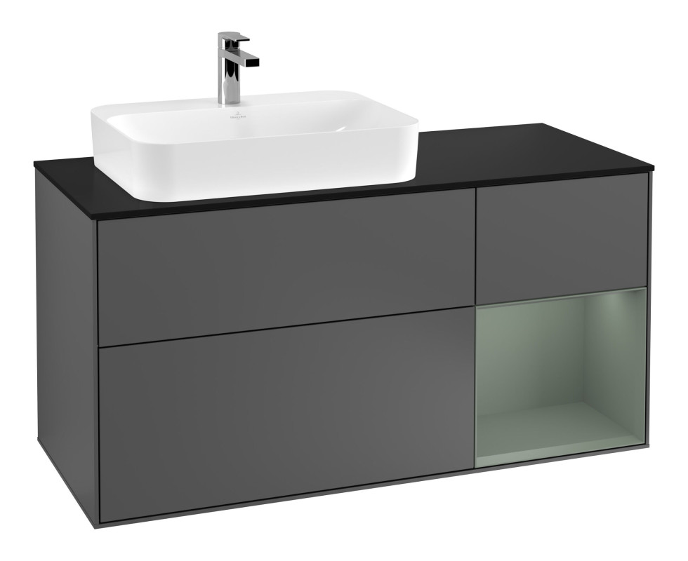 Тумба під раковину Villeroy & Boch Finion 120х50,1 см із підсвічуванням МДФ антрацит матовий лак/скло чорне матове F402GMGK