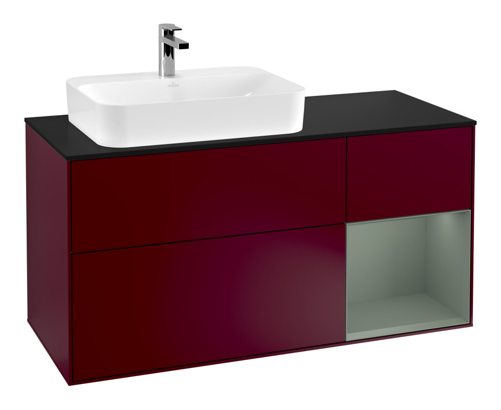 Тумба под раковину Villeroy & Boch Finion 120х50,1 см с подсветкой МДФ пион матовый лак/стекло черное матовое F402GMHB