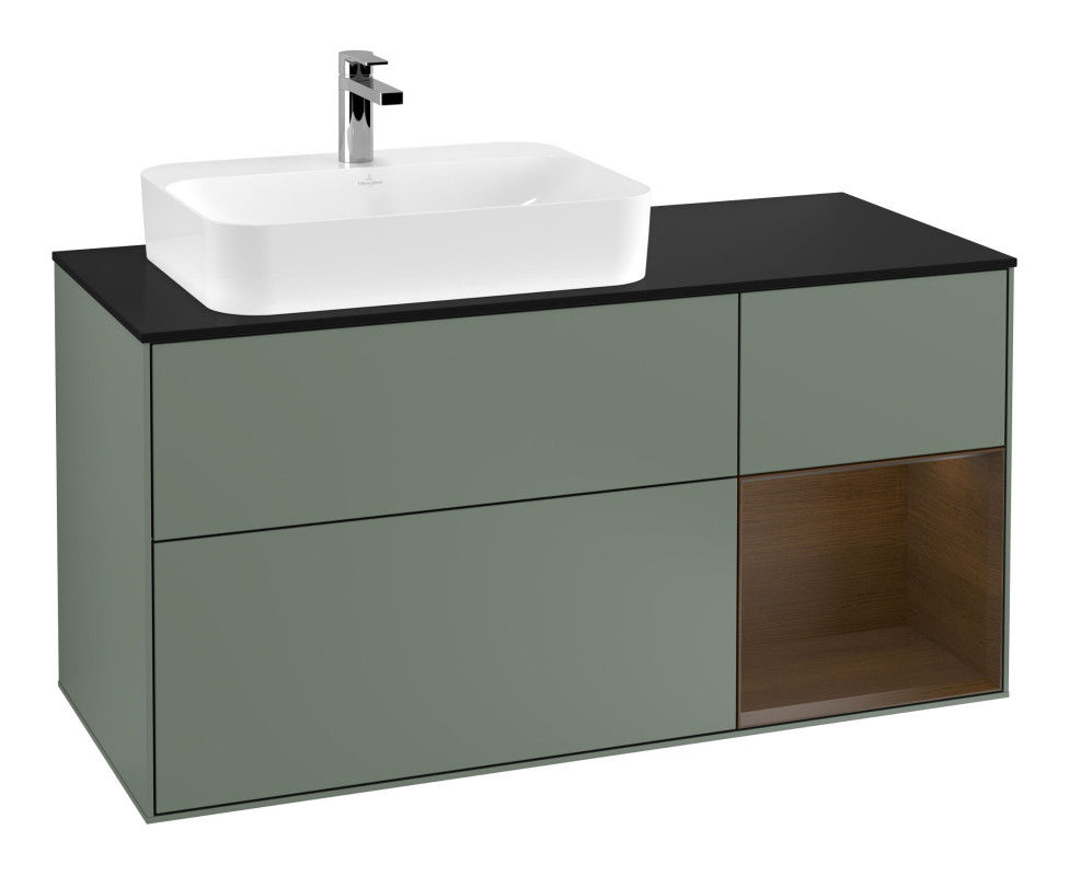 Тумба под раковину Villeroy & Boch Finion 120х50,1 см с подсветкой МДФ оливковый матовый лак/стекло черное матовое F402GNGM