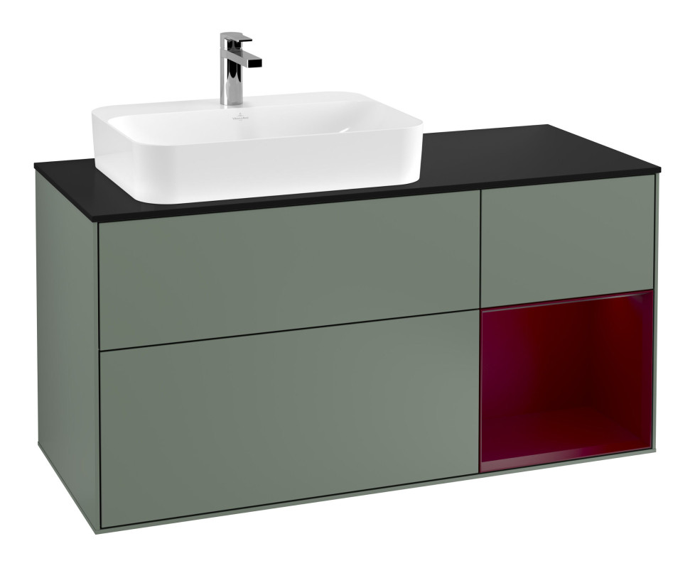 Тумба под раковину Villeroy & Boch Finion 120х50,1 см с подсветкой МДФ оливковый матовый лак/стекло черное матовое F402HBGM