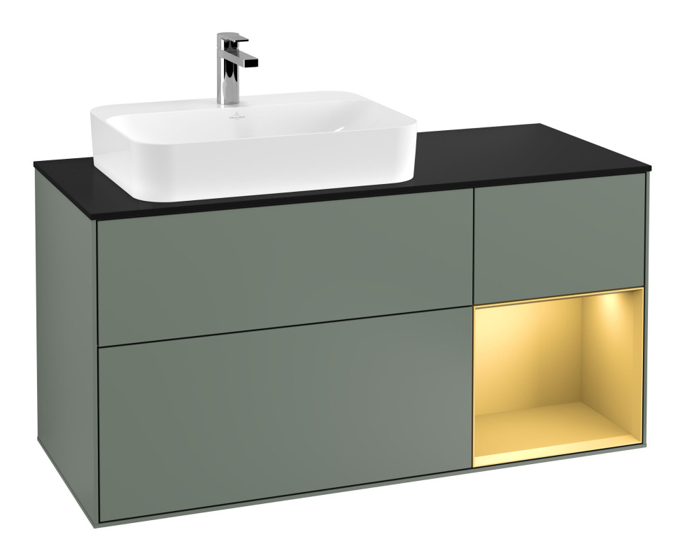 Тумба под раковину Villeroy & Boch Finion 120х50,1 см с подсветкой МДФ оливковый матовый лак/стекло черное матовое F402HFGM