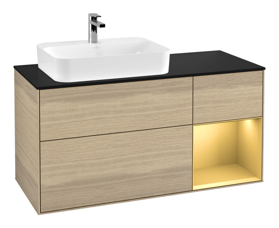 Тумба под раковину Villeroy & Boch Finion 120х50,1 см с подсветкой МДФ шпон дуба/стекло черное матовое F402HFPC