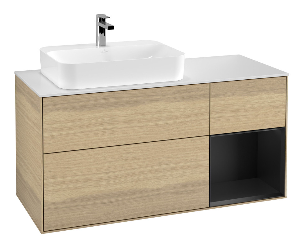 Тумба под раковину Villeroy & Boch Finion 120х50,1 см с подсветкой МДФ шпон дуба/стекло белое матовое F401PDPC