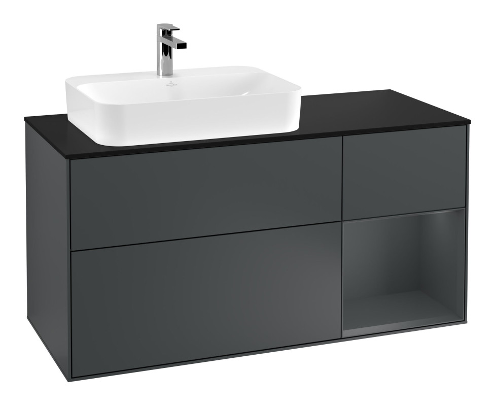 Тумба под раковину Villeroy & Boch Finion 120х50,1 см с подсветкой МДФ темно-синий матовый лак/стекло черное матовое F402HGHG