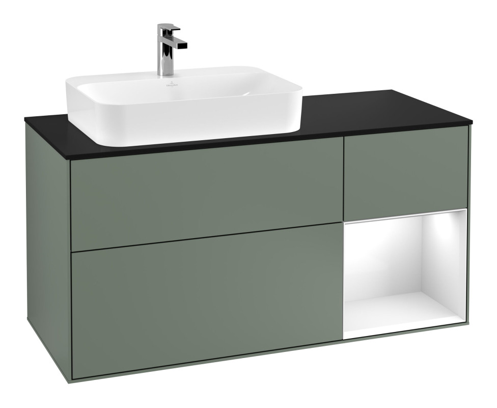 Тумба под раковину Villeroy & Boch Finion 120х50,1 см с подсветкой МДФ оливковый матовый лак/стекло черное матовое F402GFGM