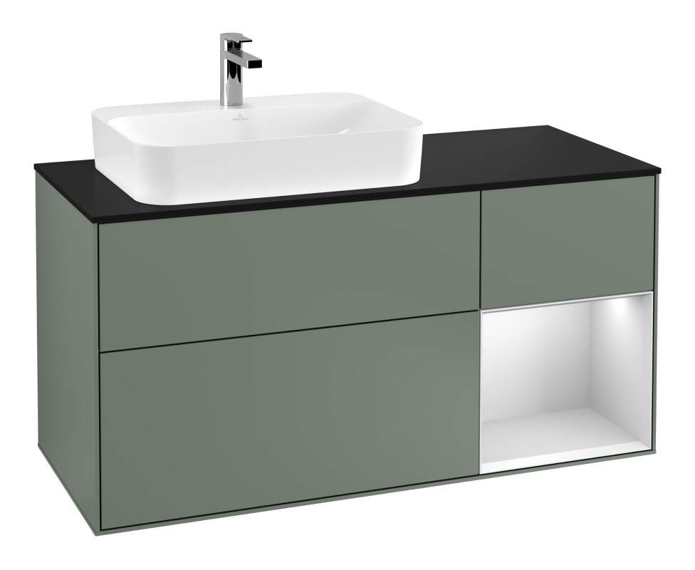 Тумба под раковину Villeroy & Boch Finion 120х50,1 см с подсветкой МДФ оливковый матовый лак/стекло черное матовое F402MTGM