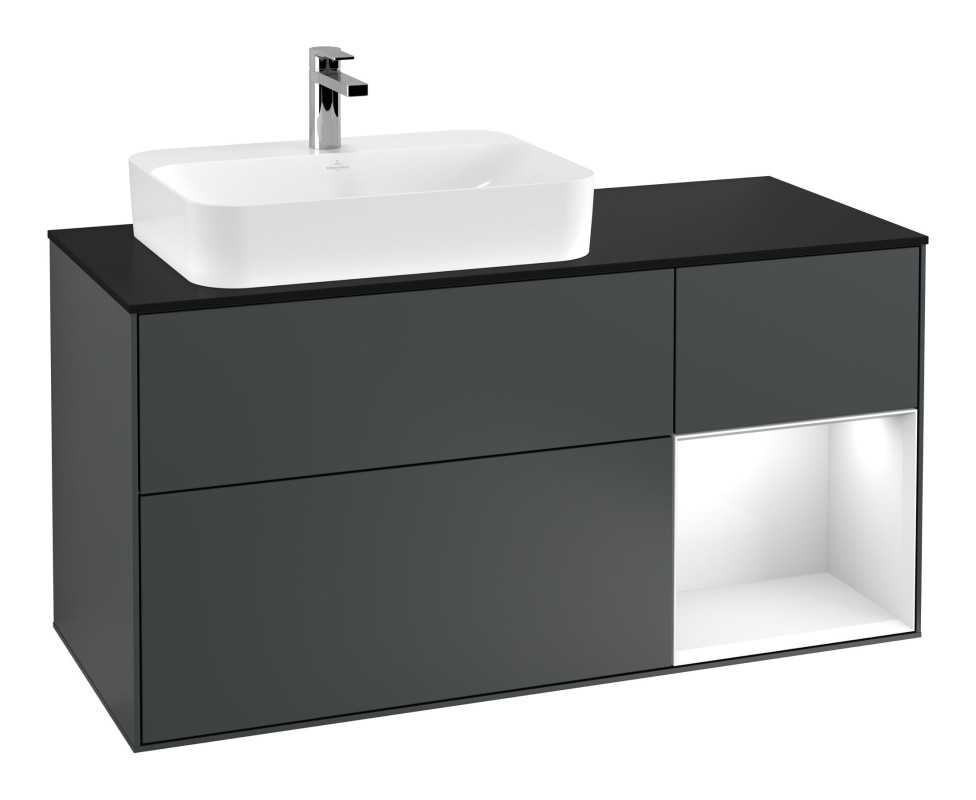 Тумба под раковину Villeroy & Boch Finion 120х50,1 см с подсветкой МДФ темно-синий матовый лак/стекло черное матовое F402GFHG