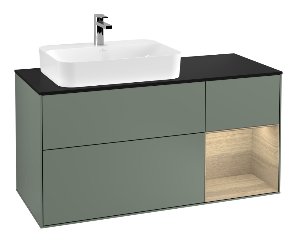 Тумба під раковину Villeroy & Boch Finion 120х50,1 см із підсвічуванням МДФ оливковий матовий лак/скло чорне матове F402PCGM