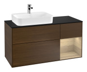 Тумба под раковину Villeroy & Boch Finion 120х50,1 см с подсветкой МДФ шпон грецкого ореха/стекло черное матовое F402PCGN