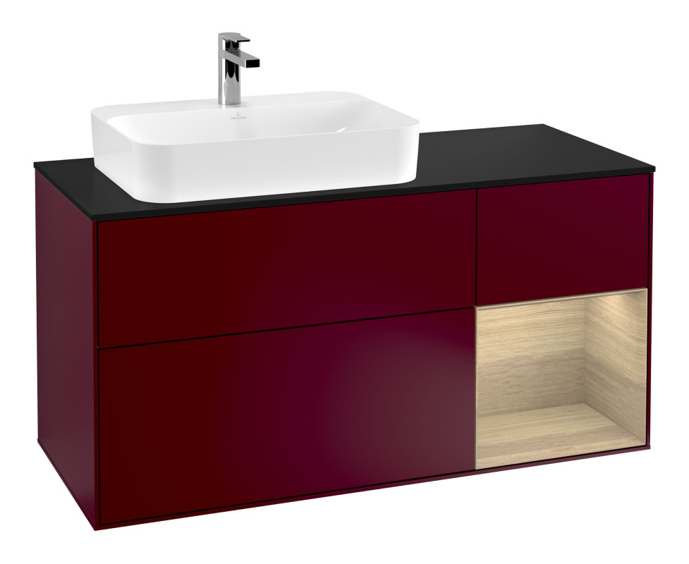 Тумба під раковину Villeroy & Boch Finion 120х50,1 см із підсвічуванням МДФ півонія матовий лак/скло чорне матове F402PCHB