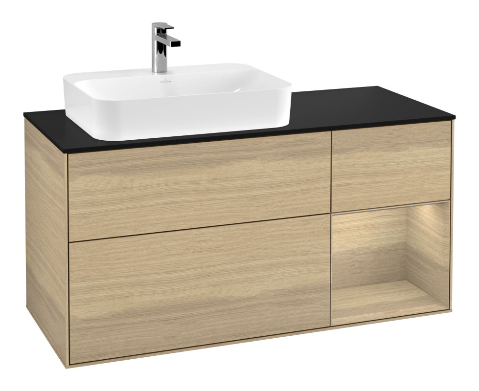 Тумба под раковину Villeroy & Boch Finion 120х50,1 см с подсветкой МДФ шпон дуба/стекло черное матовое F402PCPC