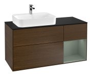 Тумба під раковину Villeroy & Boch Finion 120х50,1 см із підсвічуванням МДФ шпон волоського горіха/скло чорне матове F402GMGN