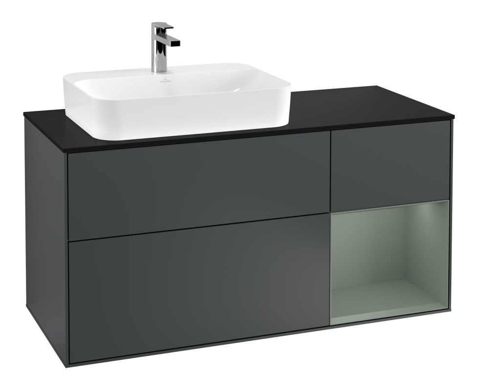 Тумба под раковину Villeroy & Boch Finion 120х50,1 см с подсветкой МДФ темно-синий матовый лак/стекло черное матовое F402GMHG