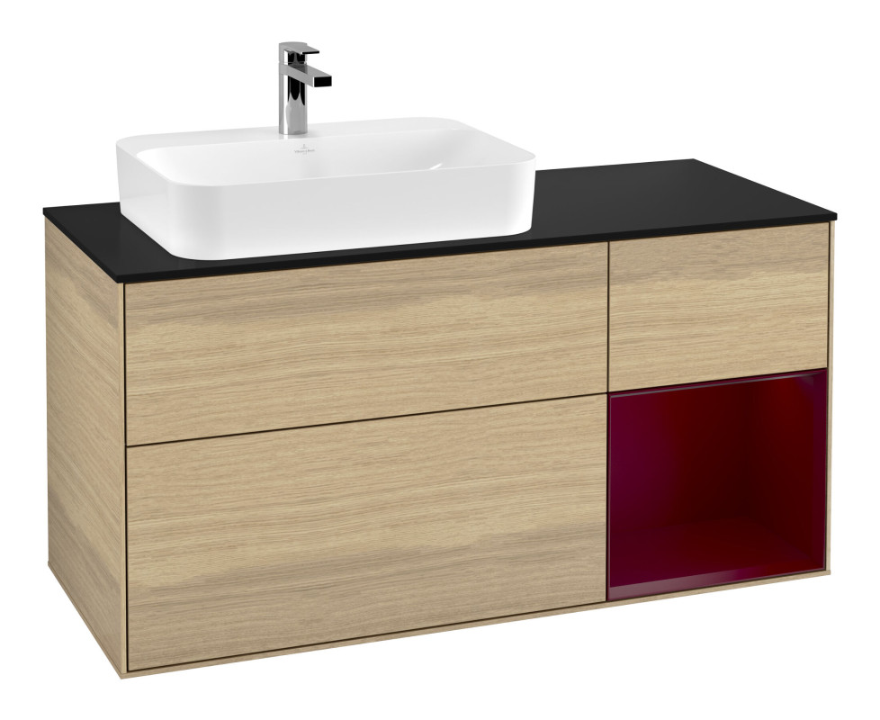 Тумба під раковину Villeroy & Boch Finion 120х50,1 см із підсвічуванням МДФ шпон дуба/скло чорне матове F402HBPC