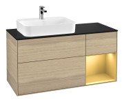 Тумба під раковину Villeroy & Boch Finion 120х50,1 см із підсвічуванням МДФ шпон дуба/скло чорне матове F402HFPC