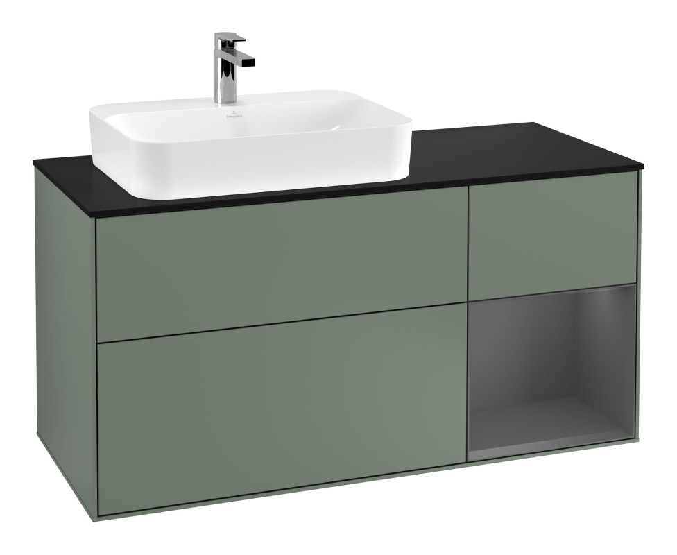 Тумба під раковину Villeroy & Boch Finion 120х50,1 см із підсвічуванням МДФ оливковий матовий лак/скло чорне матове F402GKGM