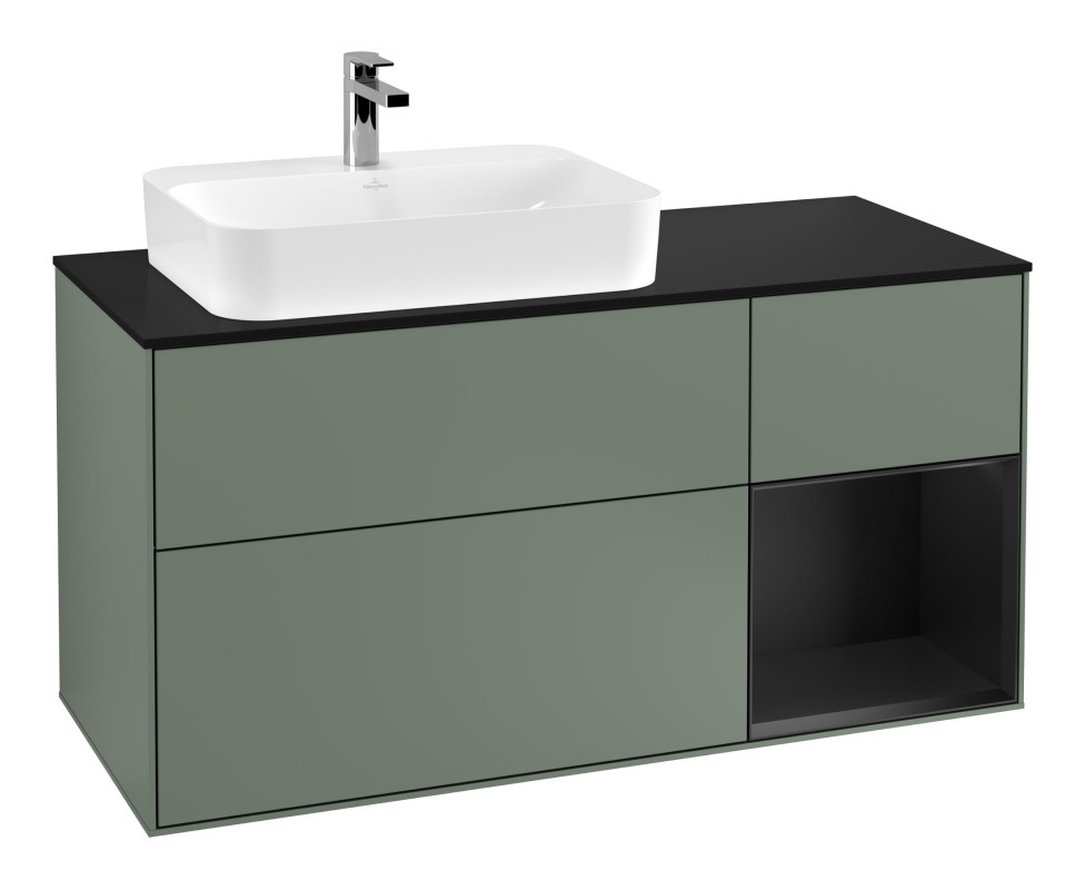 Тумба під раковину Villeroy & Boch Finion 120х50,1 см із підсвічуванням МДФ оливковий матовий лак/скло чорне матове F402PDGM