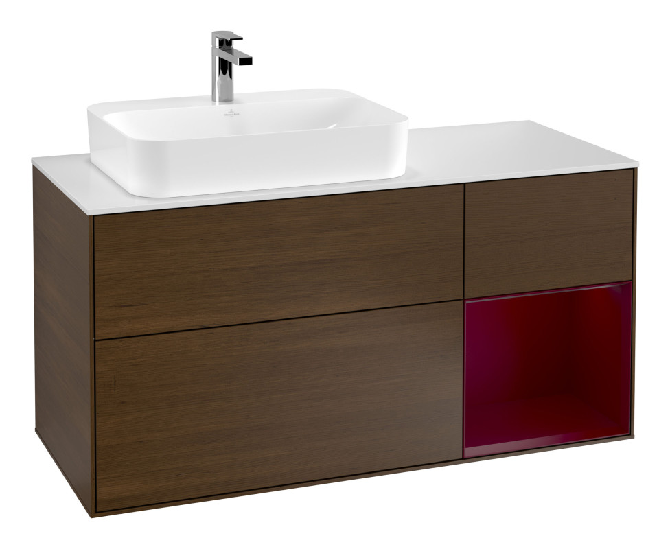 Тумба под раковину Villeroy & Boch Finion 120х50,1 см с подсветкой МДФ шпон грецкого ореха/стекло белое матовое G401HBGN