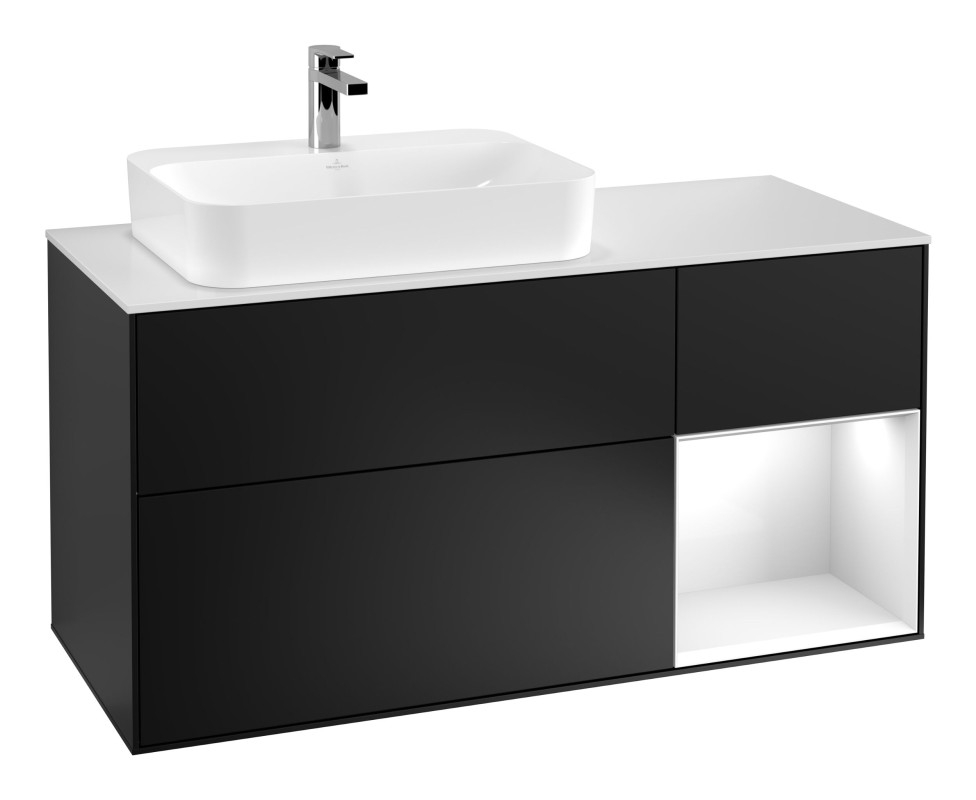 Тумба под раковину Villeroy & Boch Finion 120х50,1 см с подсветкой МДФ черный матовый лак/стекло белое матовое G401GFPD